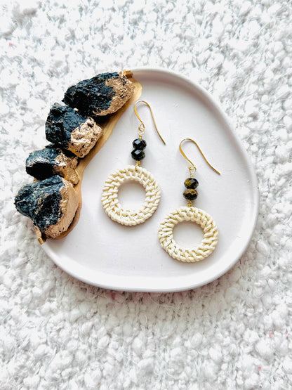 Tiger Eye + Gold Mini Rattan Earrings