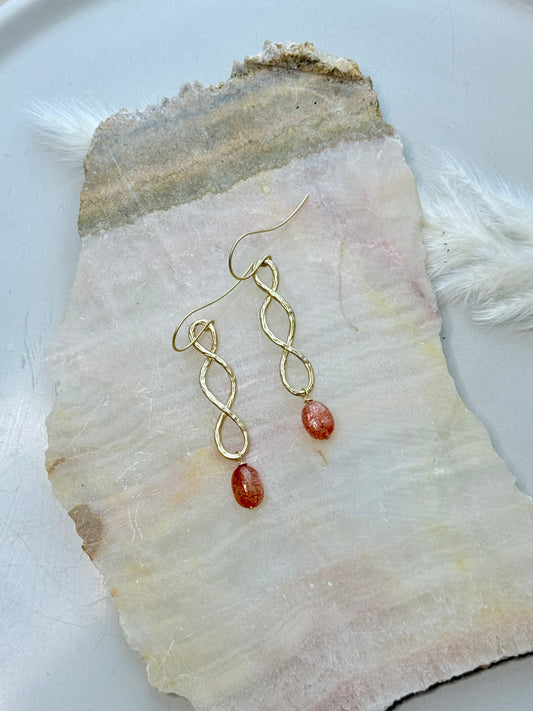 Sunstone + Matte Gold Infinity Earrings