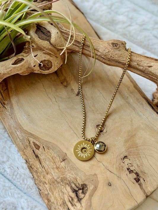 Pyrite + Gold Moon and Star Pendant Necklace