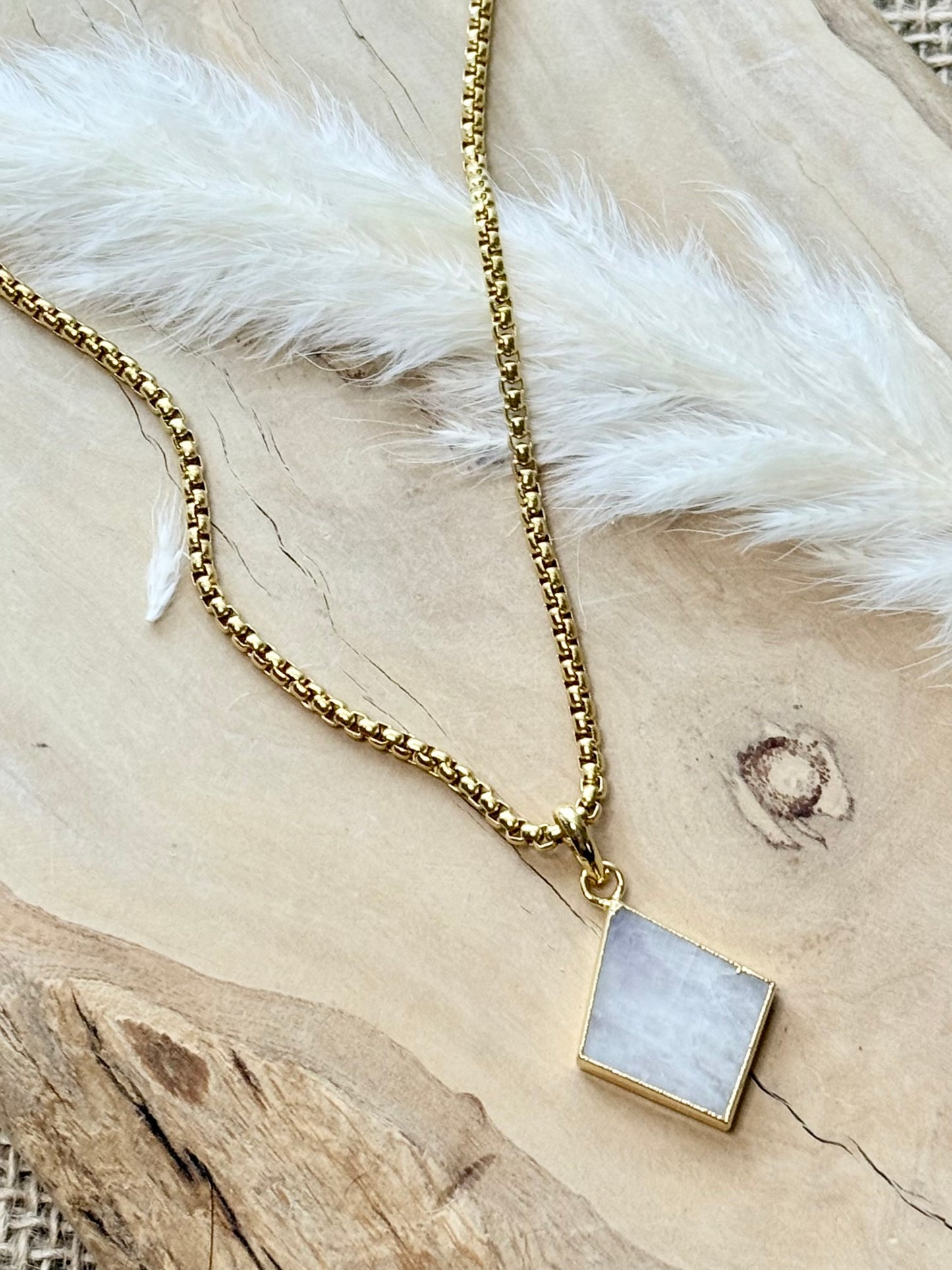 Rainbow Moonstone + Gold Pendant Necklace