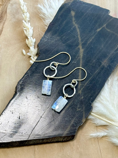 Rainbow Moonstone + Mixed Metal Matte Earrings