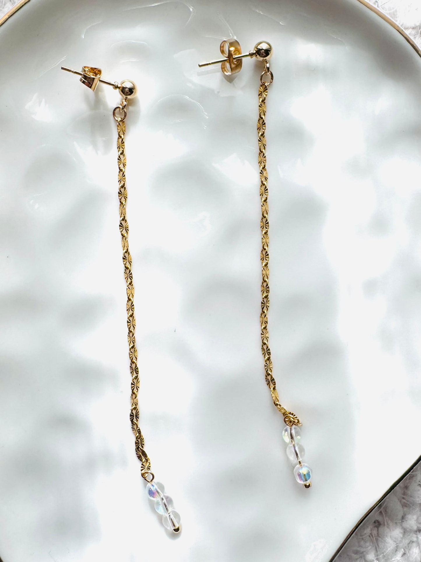 Iridescent Crystal + Gold Duster Earrings