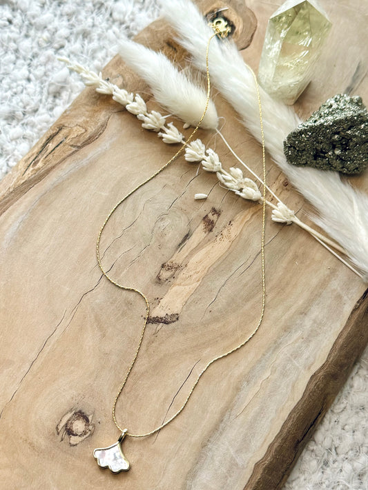 Mother of Pearl + Gold Ginko Leaf Necklace