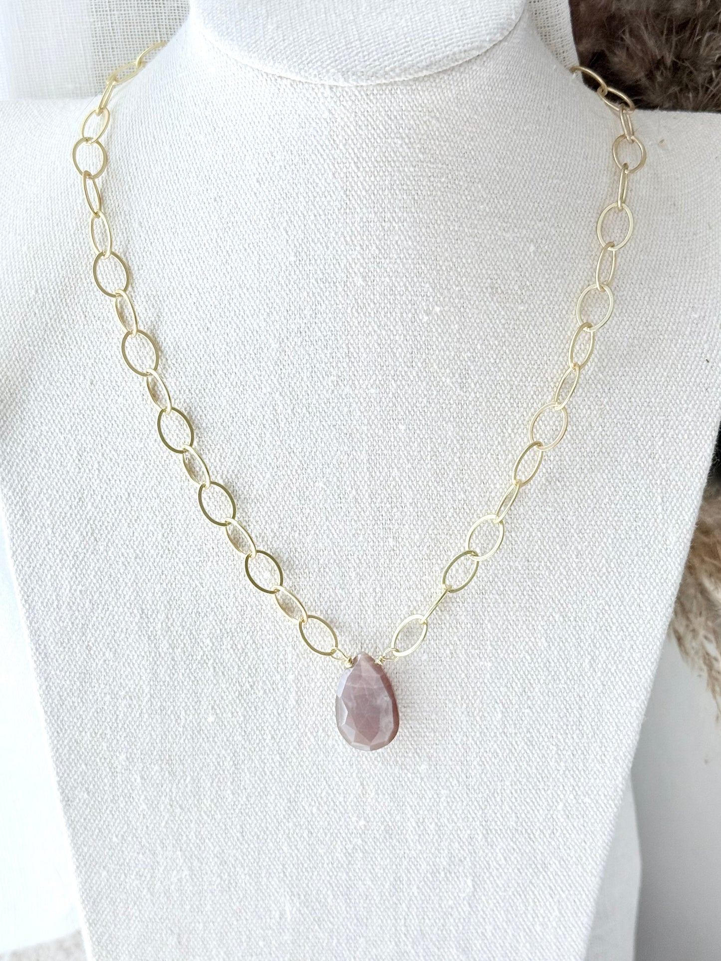 Chocolate Moonstone + Matte Gold Necklace