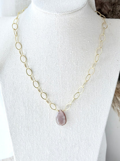 Chocolate Moonstone + Matte Gold Necklace