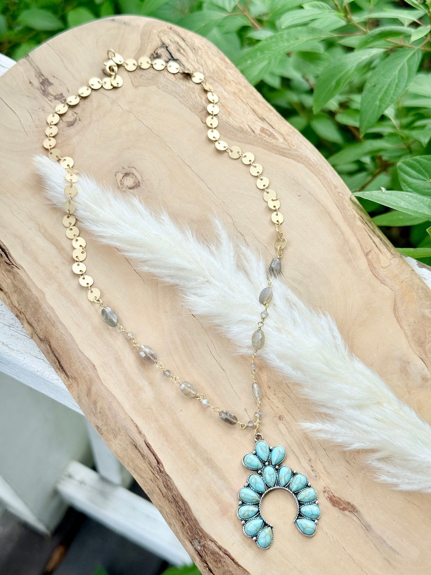 Turquoise + Mixed Metal Squash Blossom Necklace