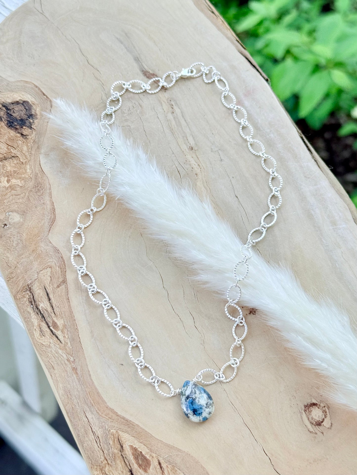 K2 Azurite + Silver Pendant Necklace