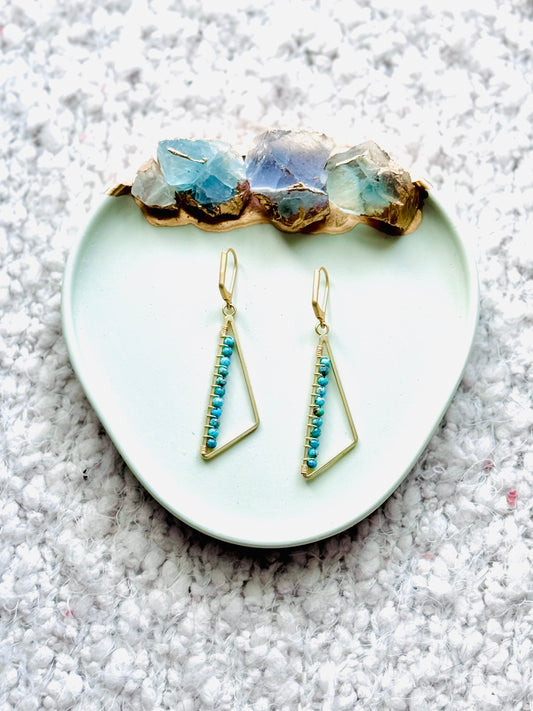 Turquoise + Matte Gold Triangle Earrings