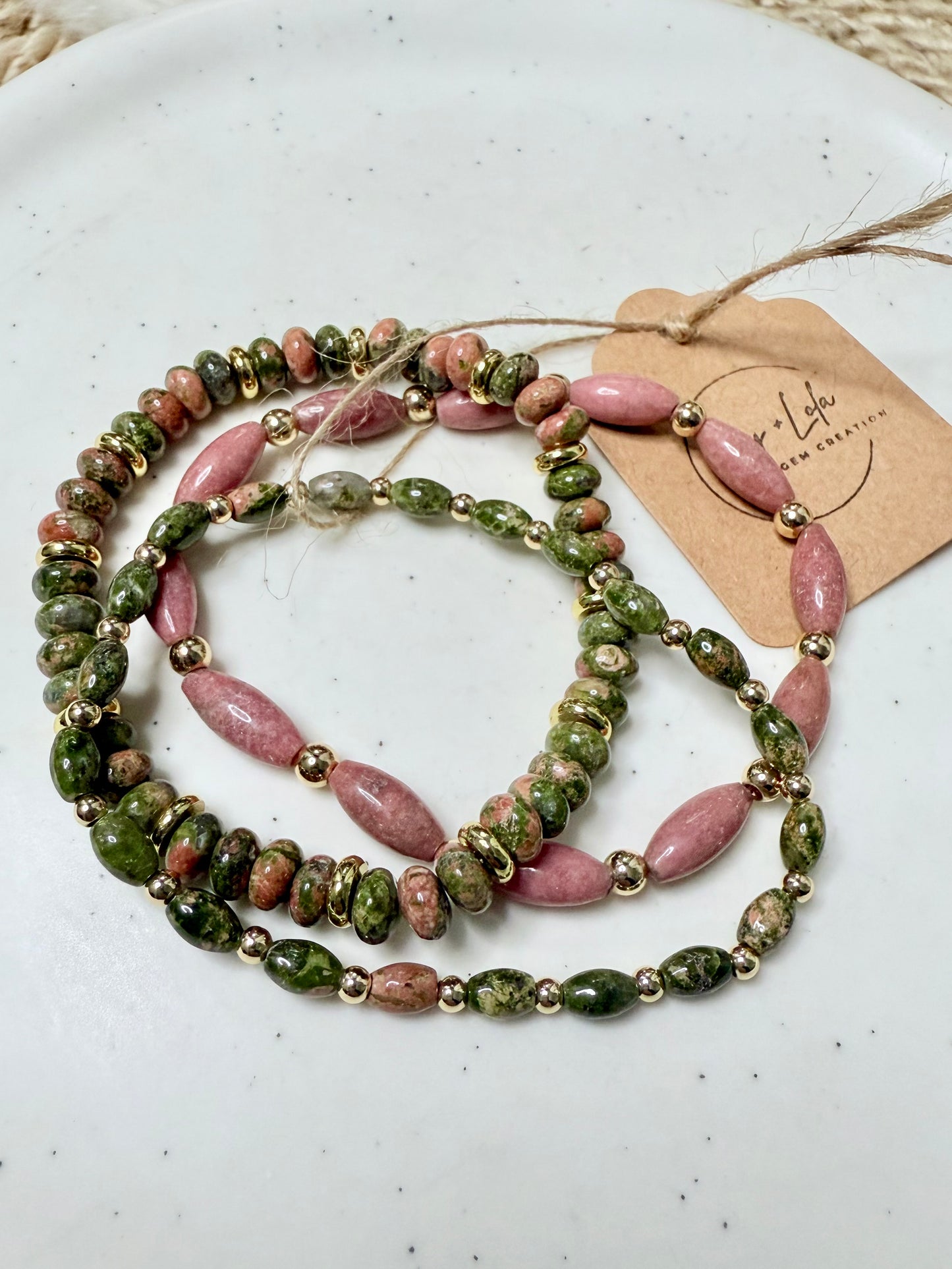 Pink + Green Wicked Stack in Gold (3-stack)