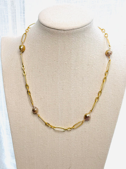 Baroque Pearl + Matte Gold Chain Necklace