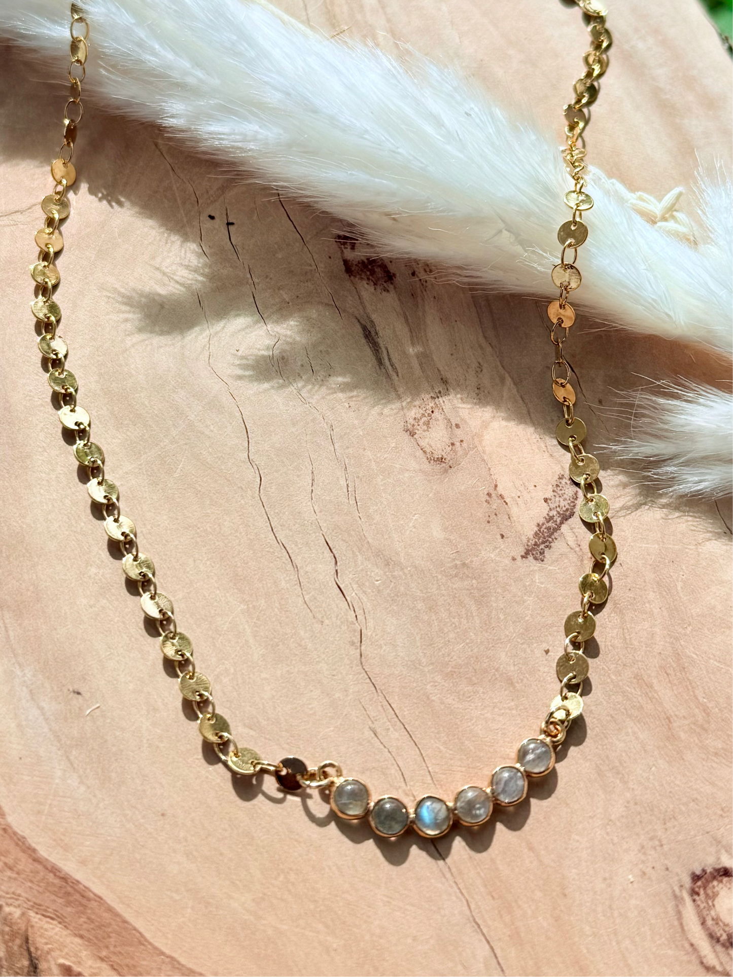 Labradorite + Gold Sequin Chain Necklace