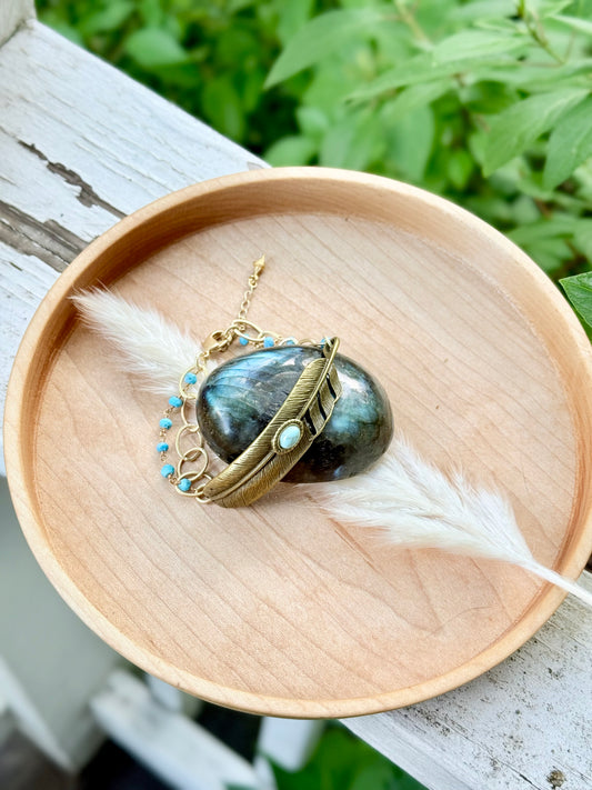 Turquoise +  Mixed Metal Feather Bracelet