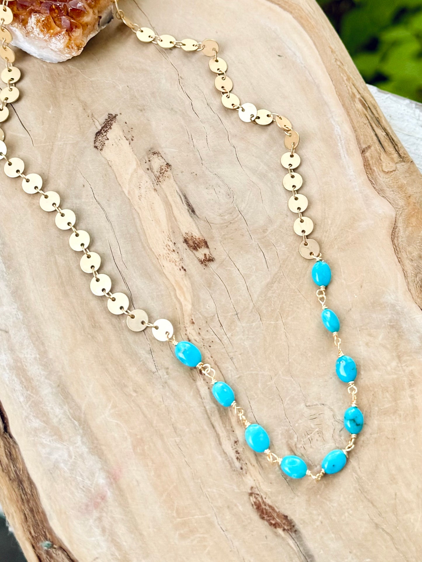 Sleeping Beauty Turquoise + Matte Gold Sequin Necklace