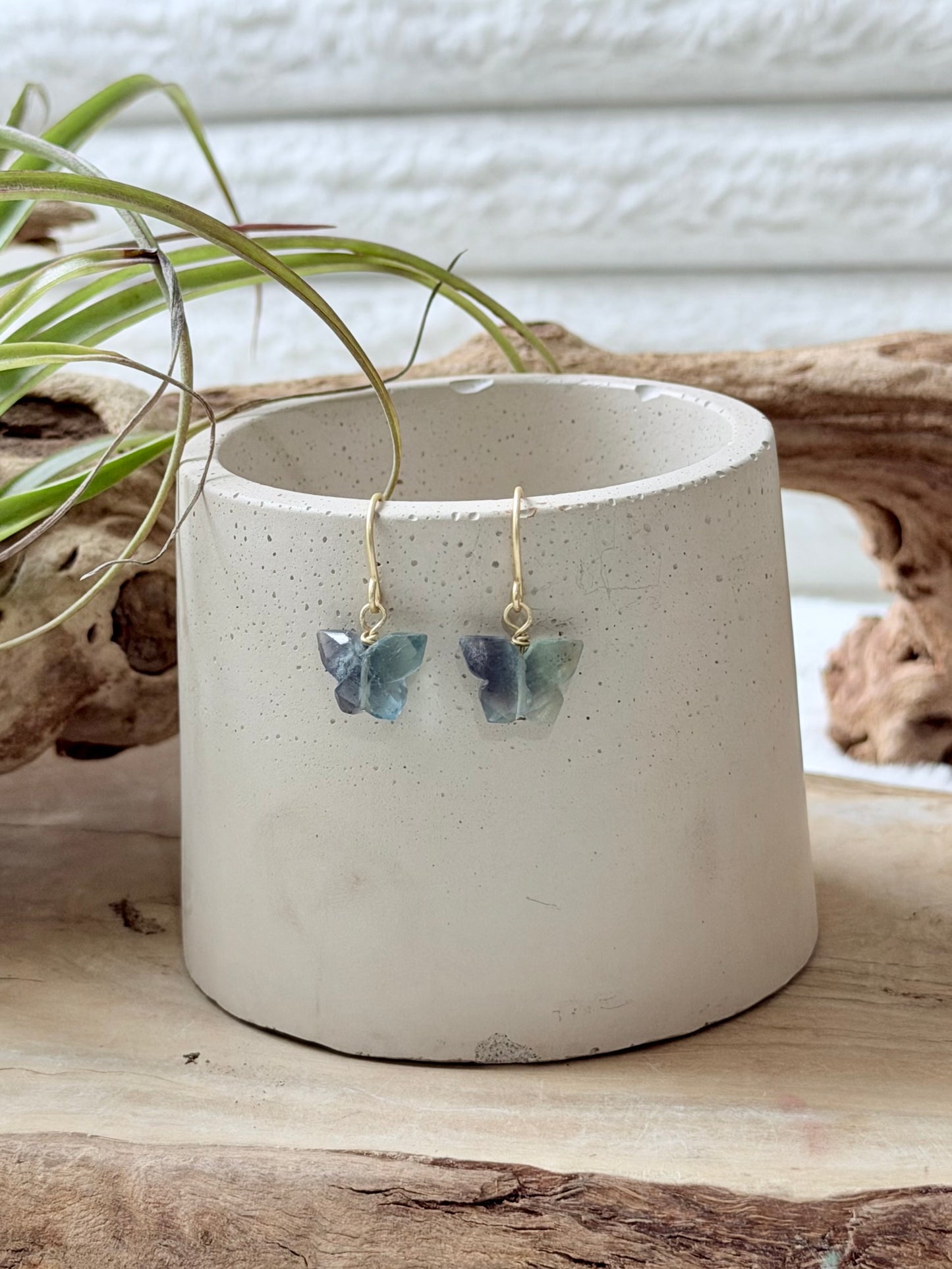 Fluorite + Matte Gold Butterfly Earrings
