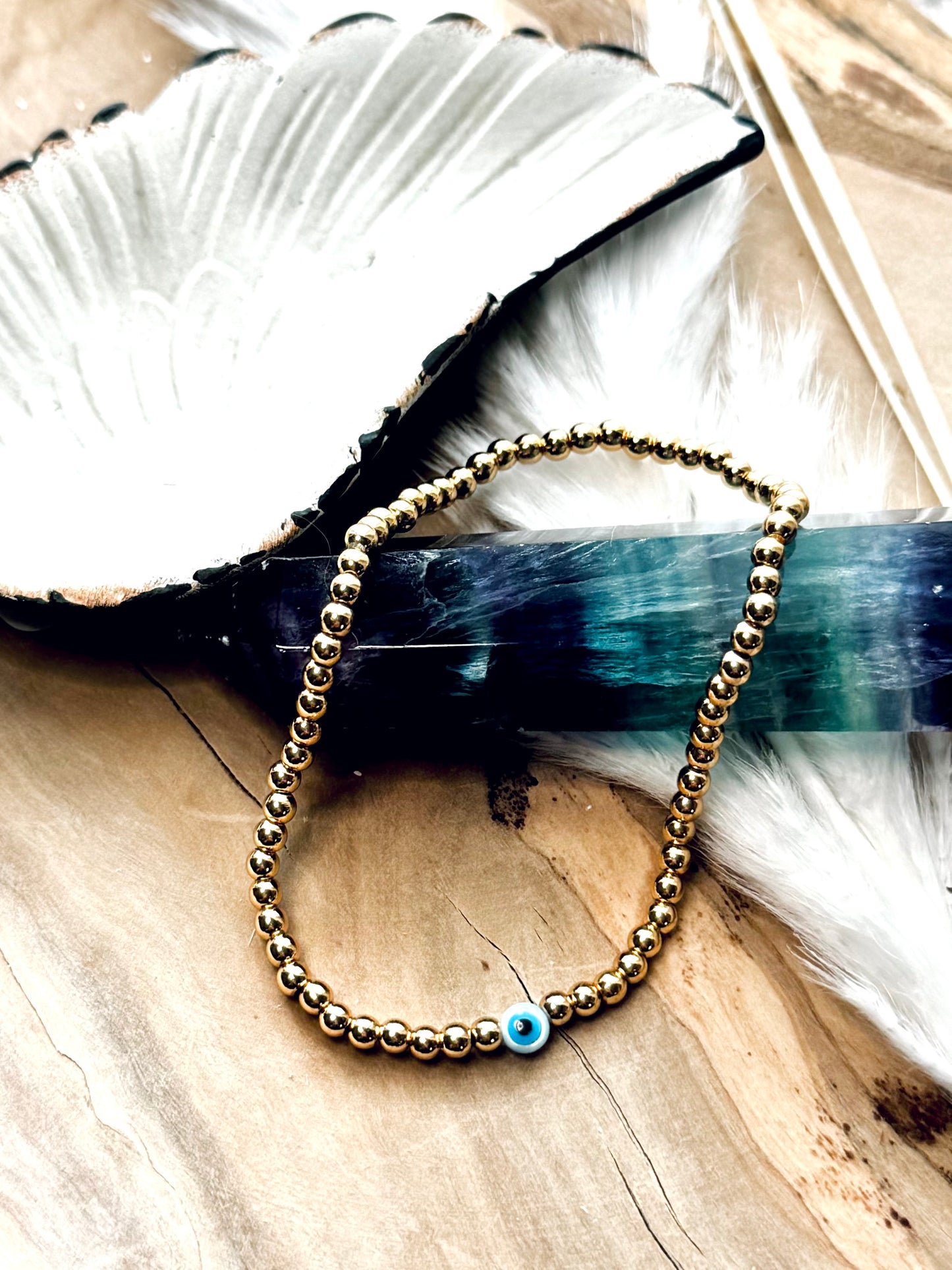 Mother of Pearl Evil Eye + Gold Bracelet