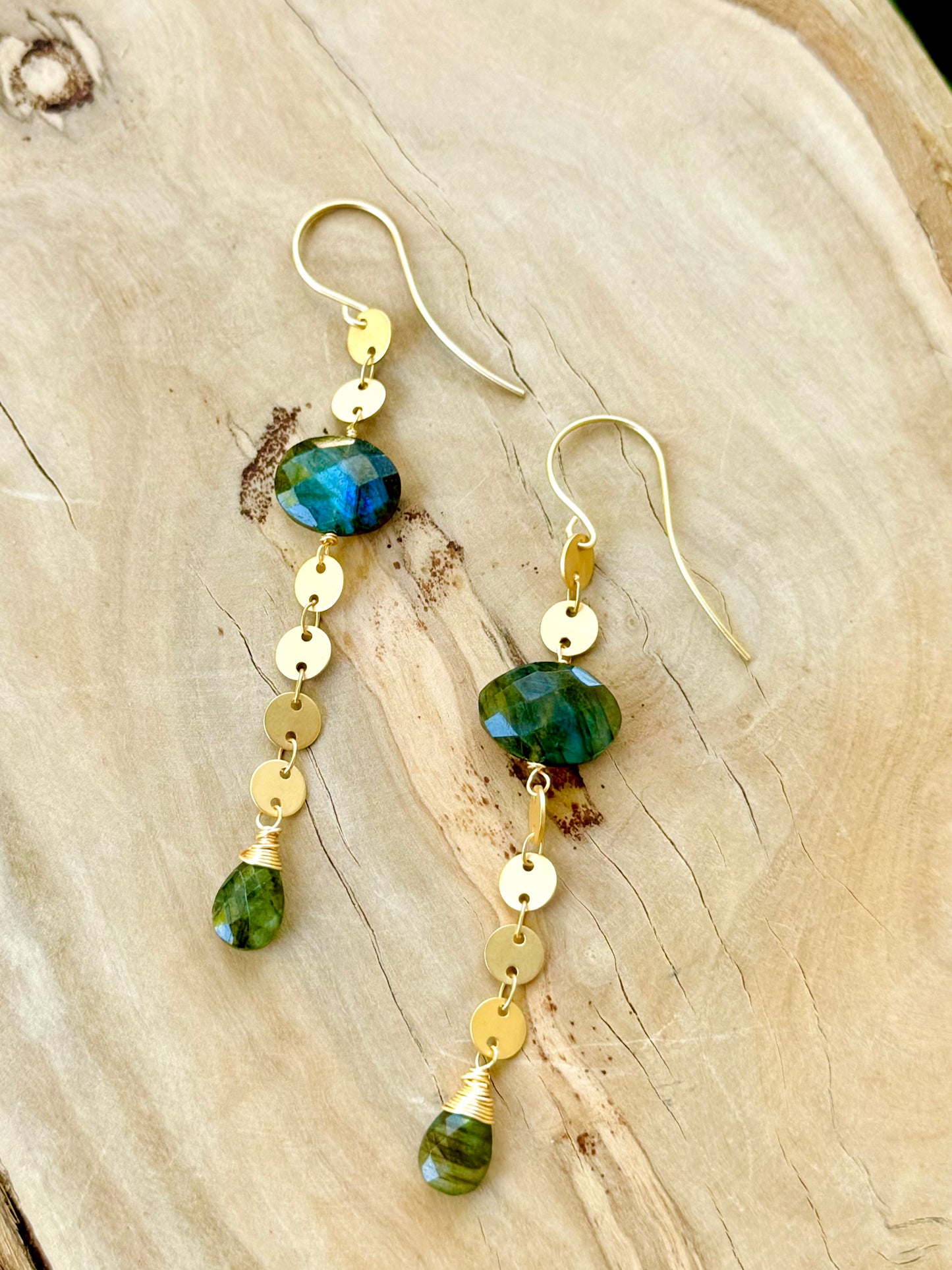 Labradorite + Matte Gold Drop Earrings