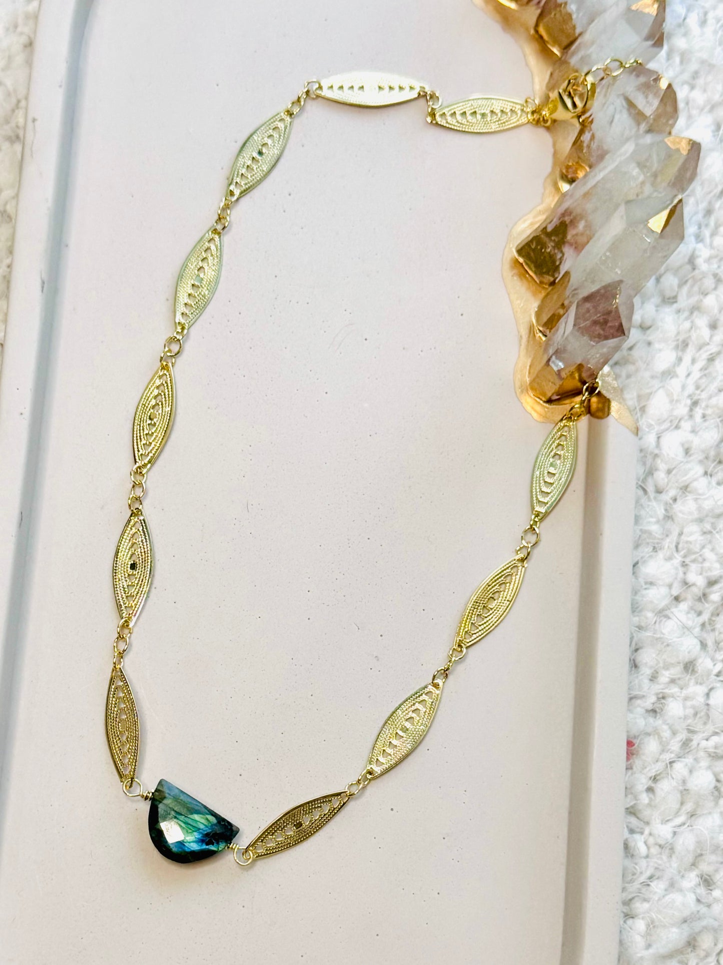 Labradorite + Gold Filigree Necklace