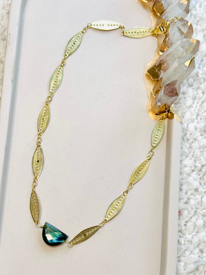 Labradorite + Gold Filigree Necklace