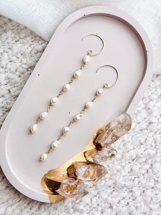 Freshwater Baroque Pearls + Gold Drop Earrings