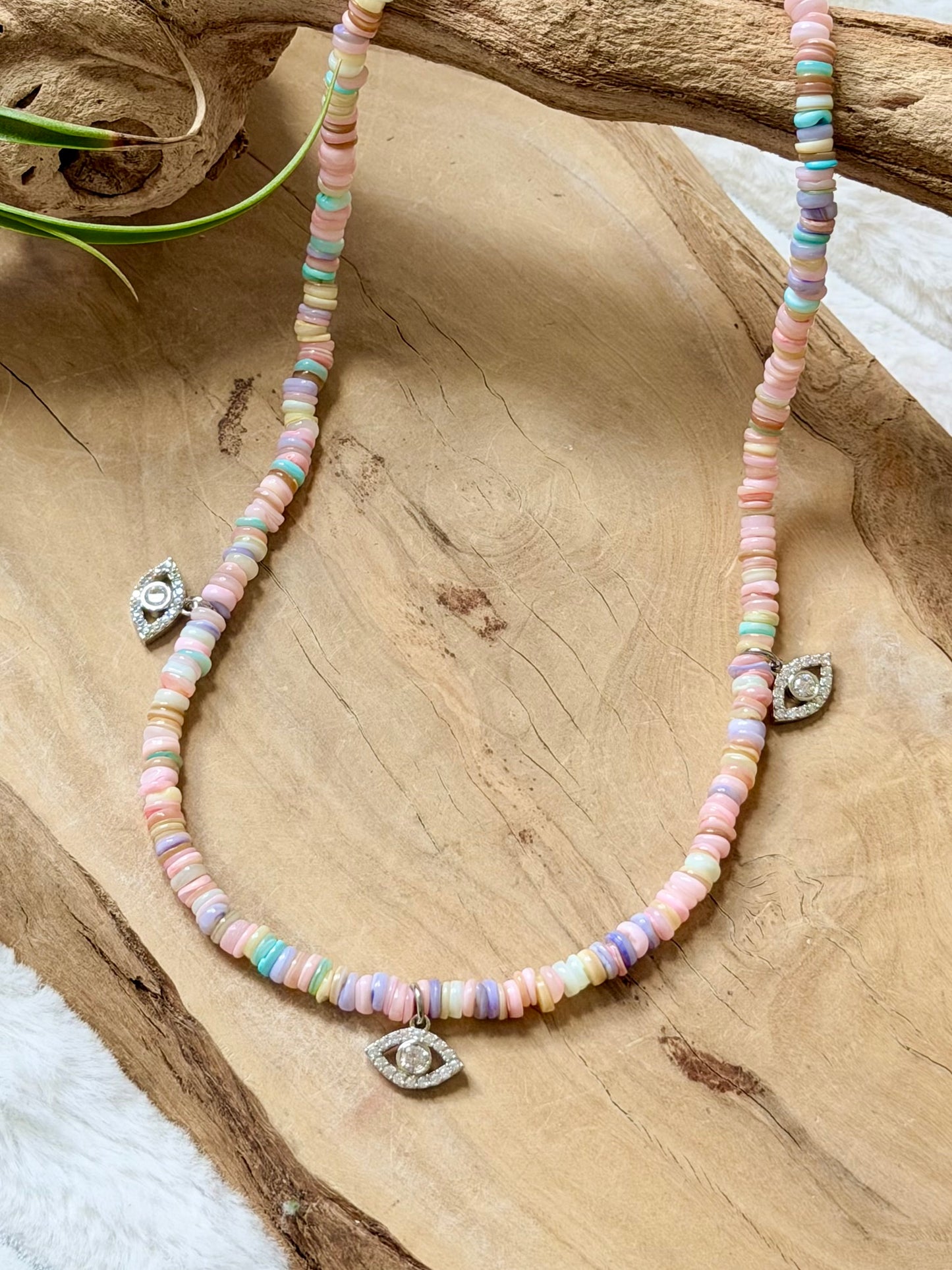Wildflower Shell + Silver Evil Eye Trio Necklace
