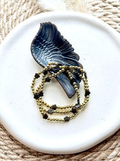 Gold Obsidian Flower + Gold Beaded Bracelet