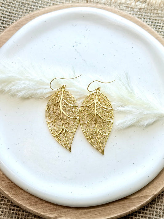 Matte Gold Leaf Earrings