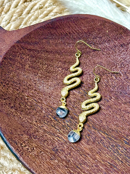 Tourmaline Quartz + Gold Snake Earrings