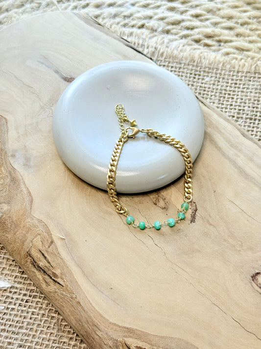 Chrysoprase + Matte Gold Bracelet