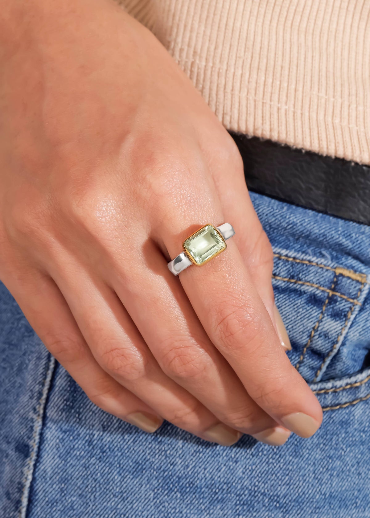 Green Amethyst + Mixed Metal Ring