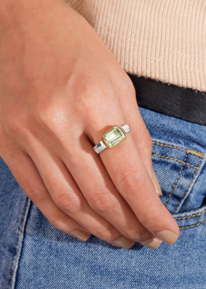 Green Amethyst + Mixed Metal Ring