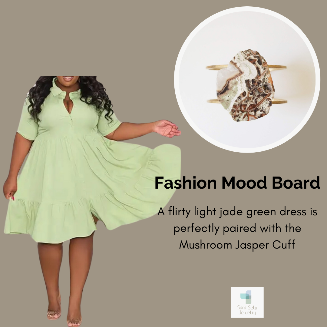 Earthy Neutral Mushroom Jasper and Adjustable Brass Cuff