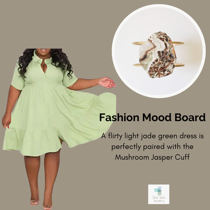 Earthy Neutral Mushroom Jasper and Adjustable Brass Cuff