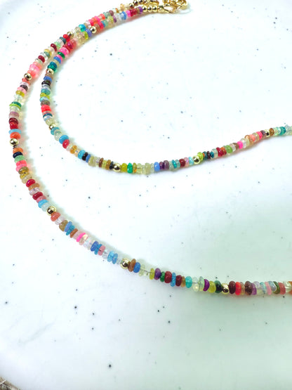 Bright Rainbow Ethiopian Opal + Gold Necklace