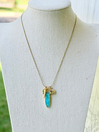 Turquoise + Gold Seashell Charm Necklace