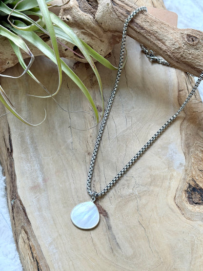Mother of Pearl + Silver Drop Pendant Necklace