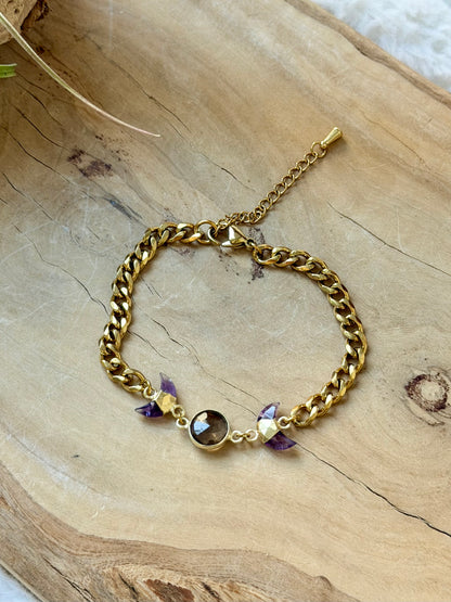 Labradorite + Amethyst Gold Moon Bracelet