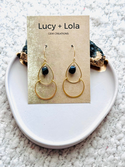 Black Onyx + Matte Gold Bubble Earrings