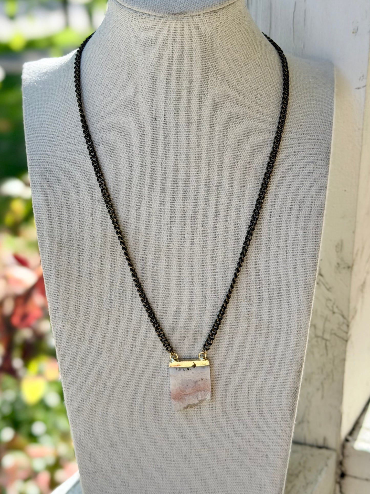 Light Pink Amethyst Stalactite + Antique Brass Necklace