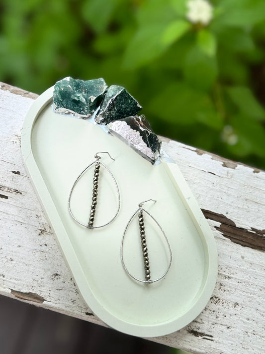 Pyrite + Matte Silver Teardrop Earrings