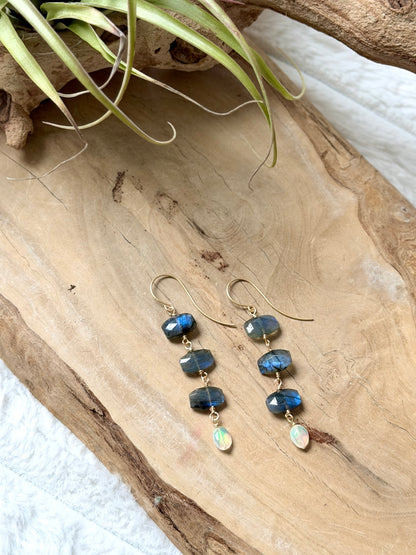 Ethiopian Opal + Labradorite Gold Earrings