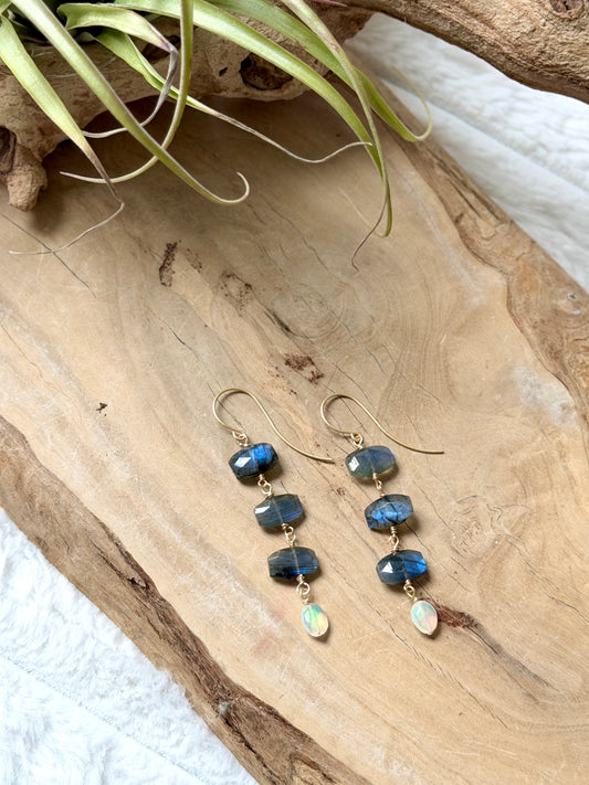 Ethiopian Opal + Labradorite Gold Earrings