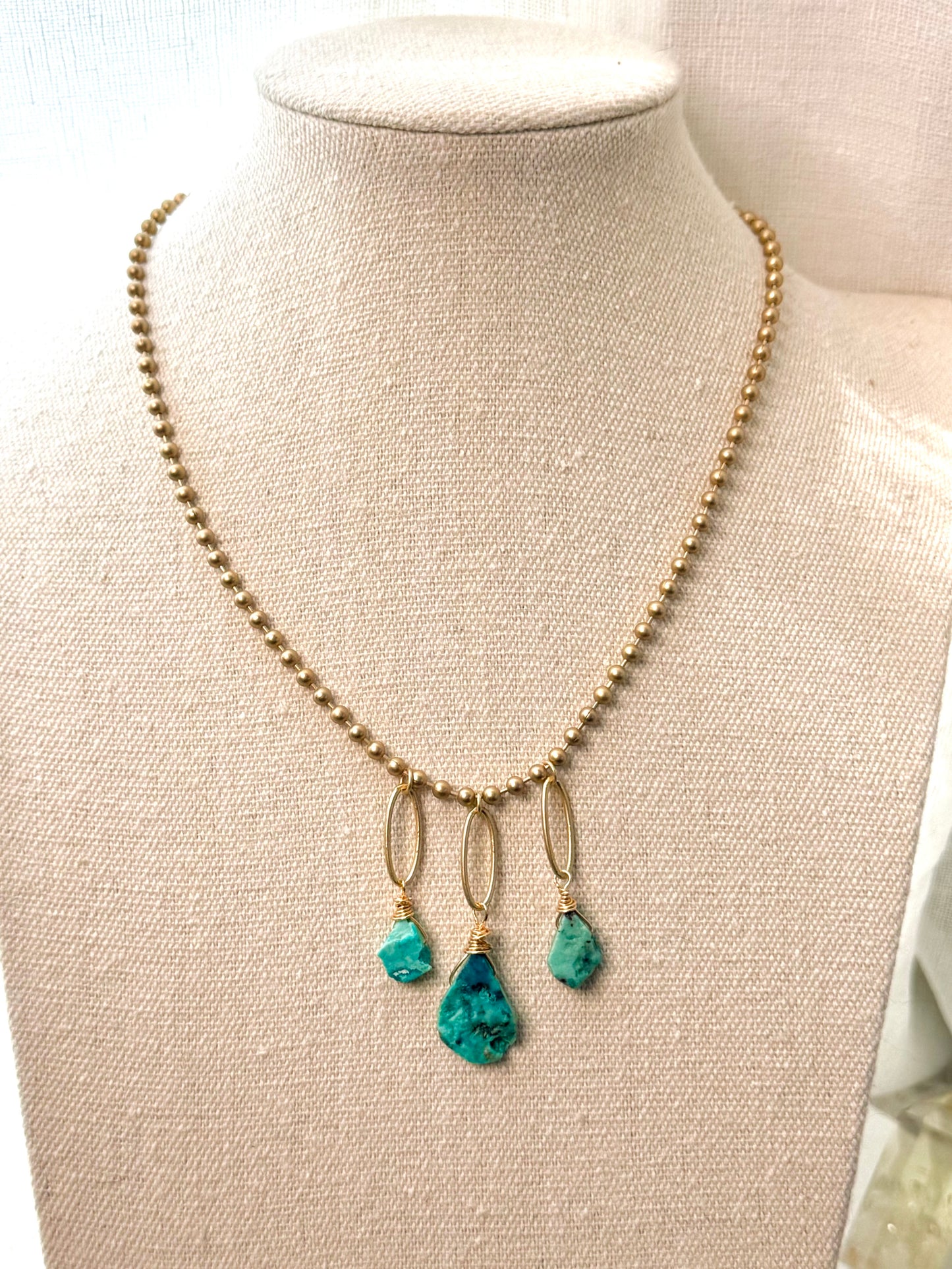 Peruvian Turquoise Trio + Matte Gold Necklace