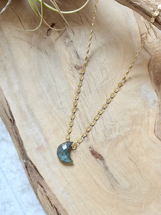 Labradorite + Matte Gold Moon Necklace