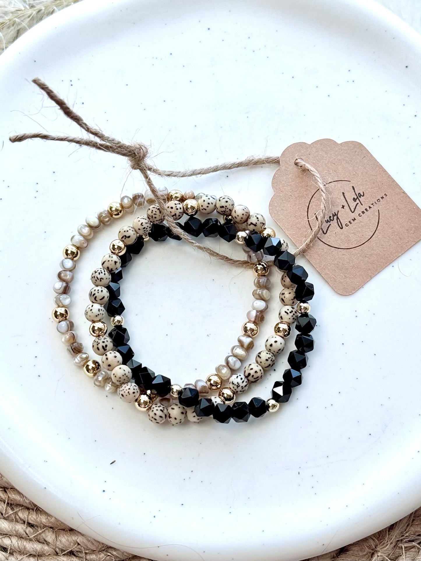 Black Onyx + Bodhi Lotus Seed in Gold Stack (3-stack)