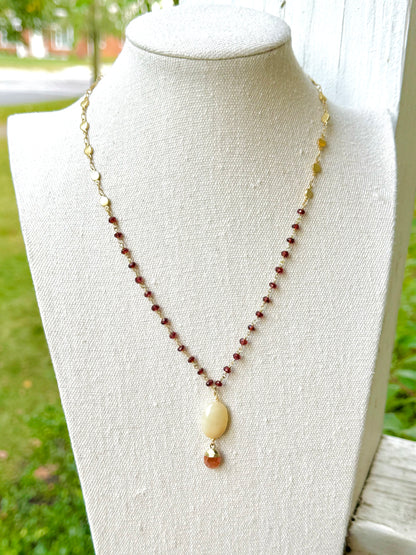 Garnet, Opal + Sunstone Matte Gold Necklace