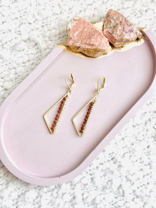 Goldstone + Matte Gold Triangle Earrings