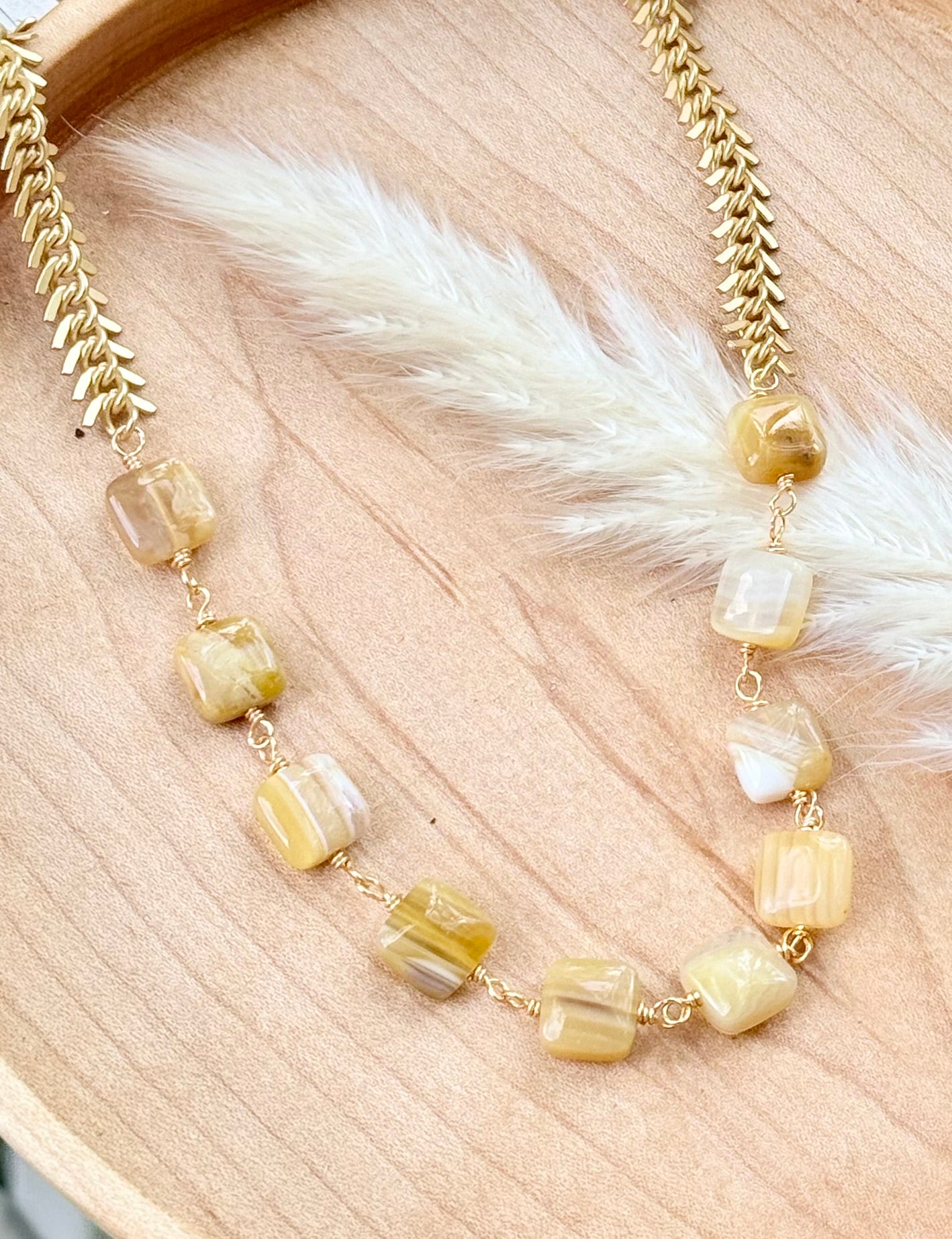 Yellow Botswana Agate + Matte Gold Necklace