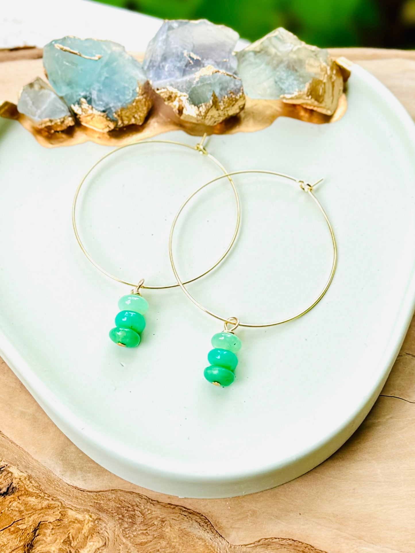 Ombré Australian Chrysoprase + Gold Hoop Earrings