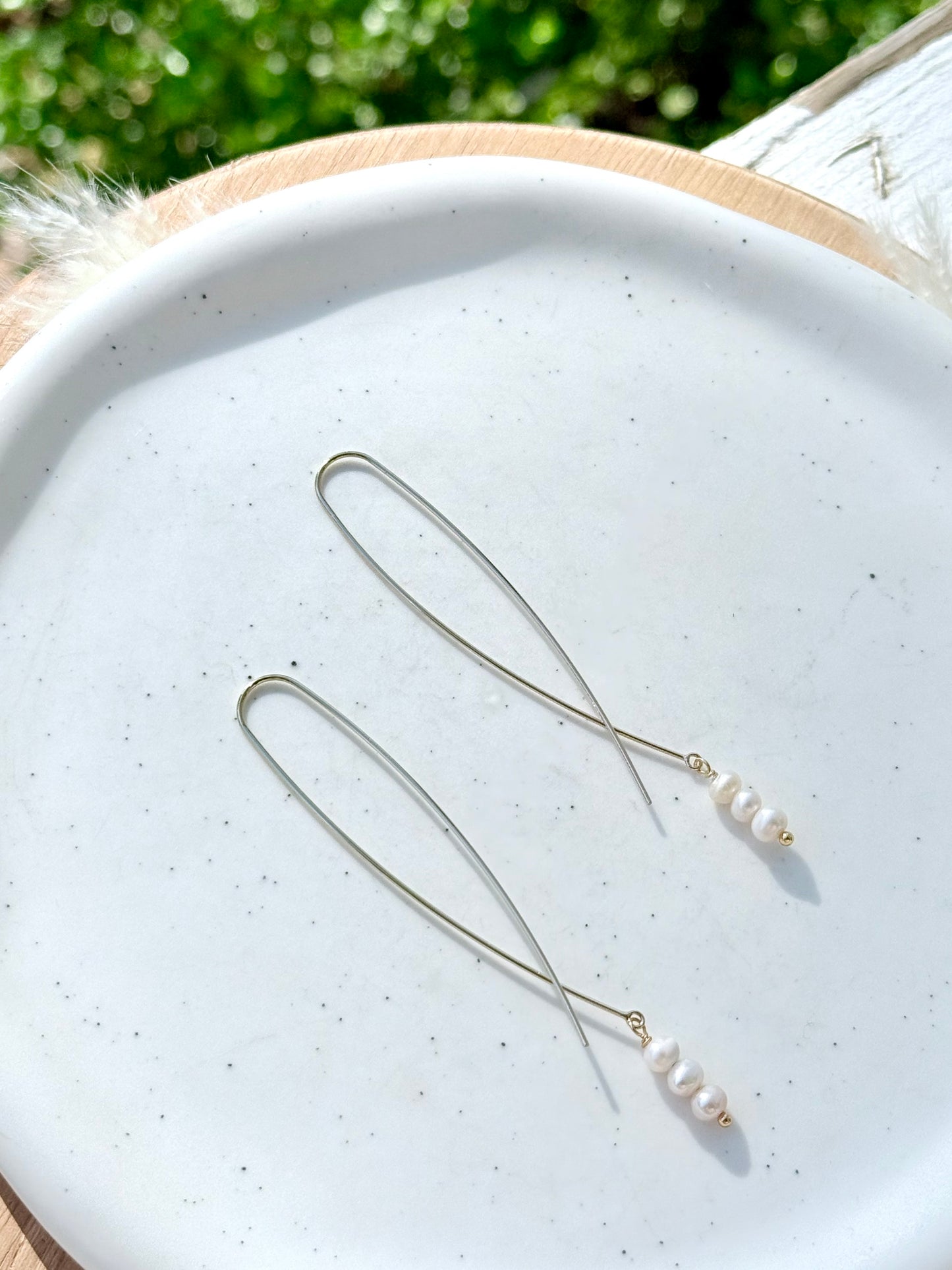 Freshwater Pearl + Gold Twister Threader Earrings