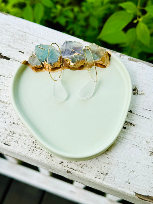 Frosted Sea Glass + Gold Hoop Earrings